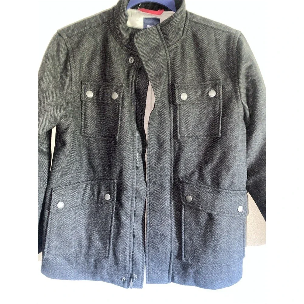 Gap Kids Wool Blend Parka Grunt Herringbone Jacket Full Zip Charcoal L Preppy